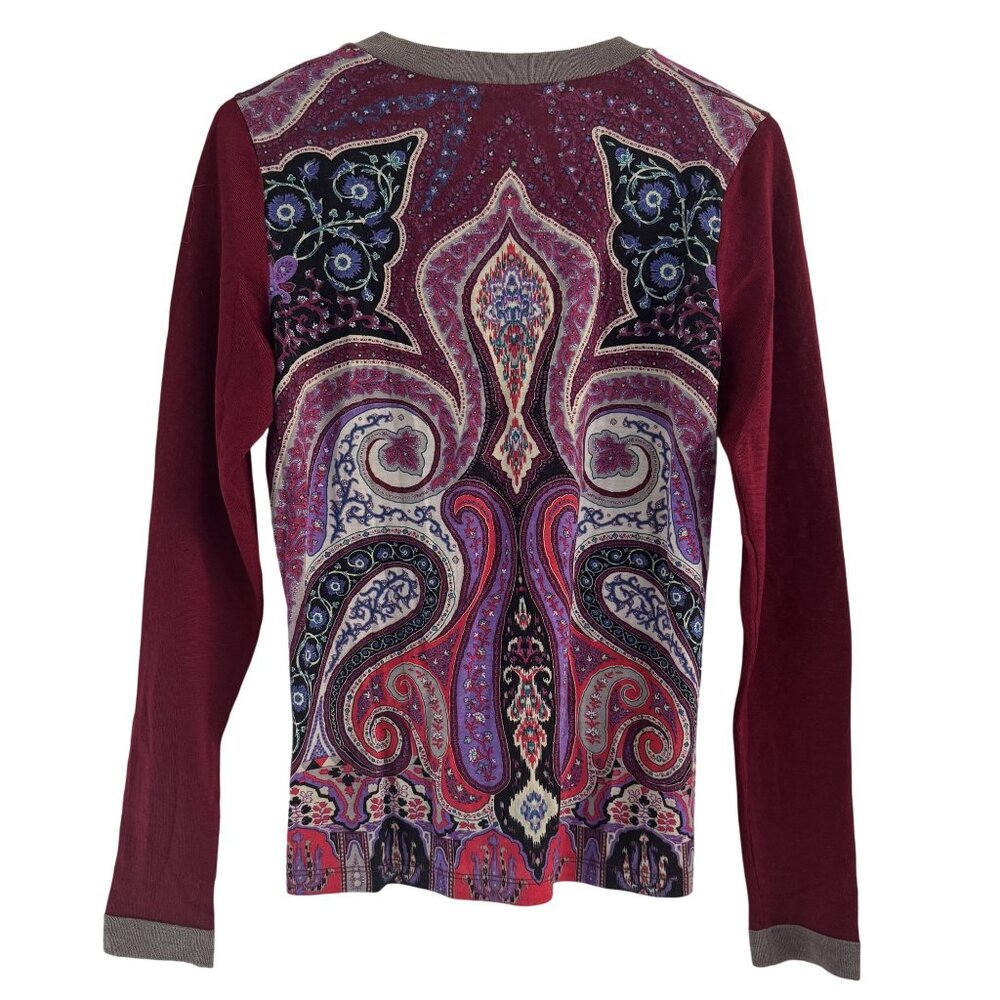 Etro Milano Womens Paisley Wool Viscose Knit Long Sleeve Top Red Multicolor EU42 - Picture 2 of 7